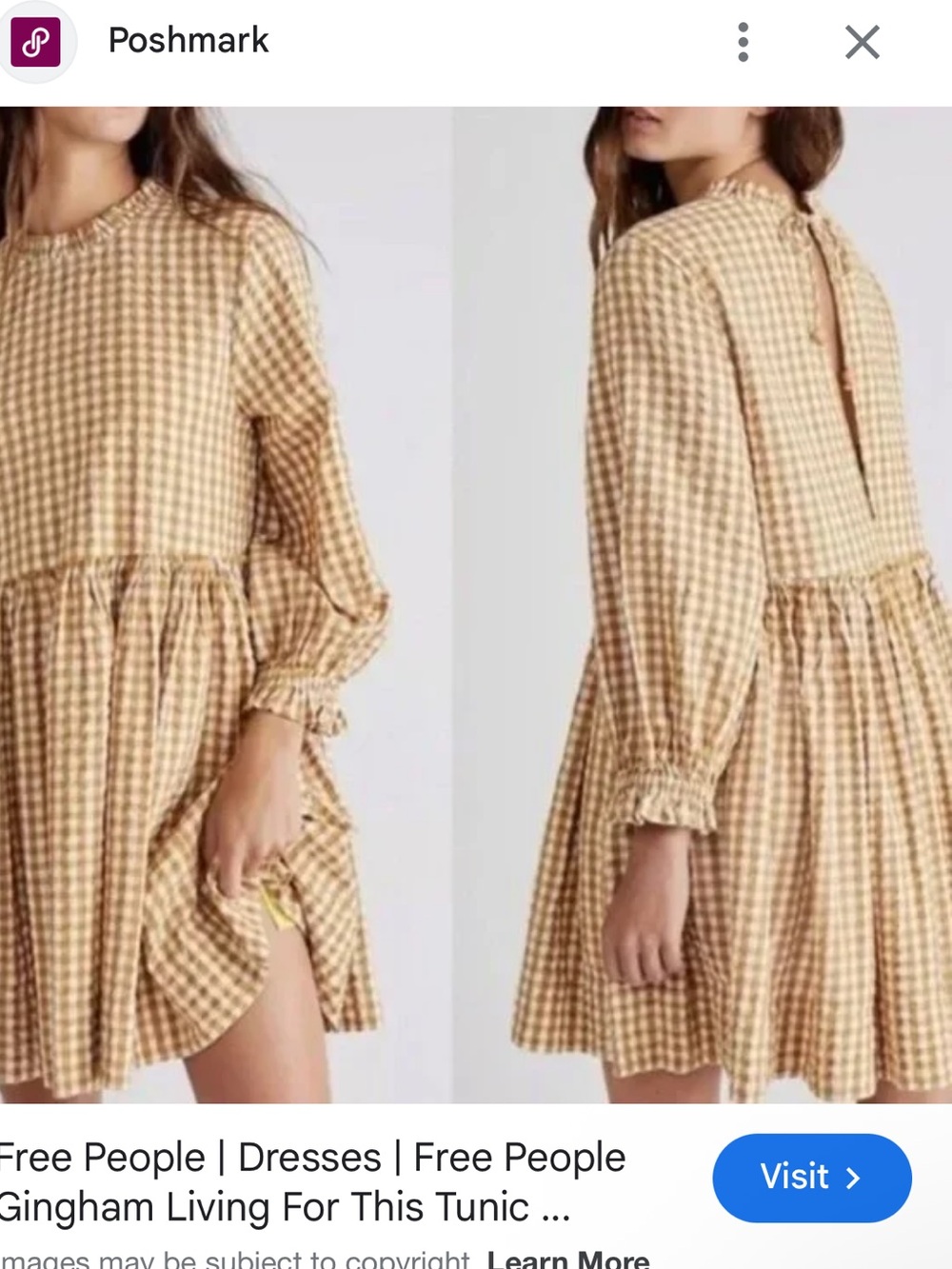 Free People Living For This Tunic - Gingham Smocked Mini Dress - size Medium - Picture 2 of 5